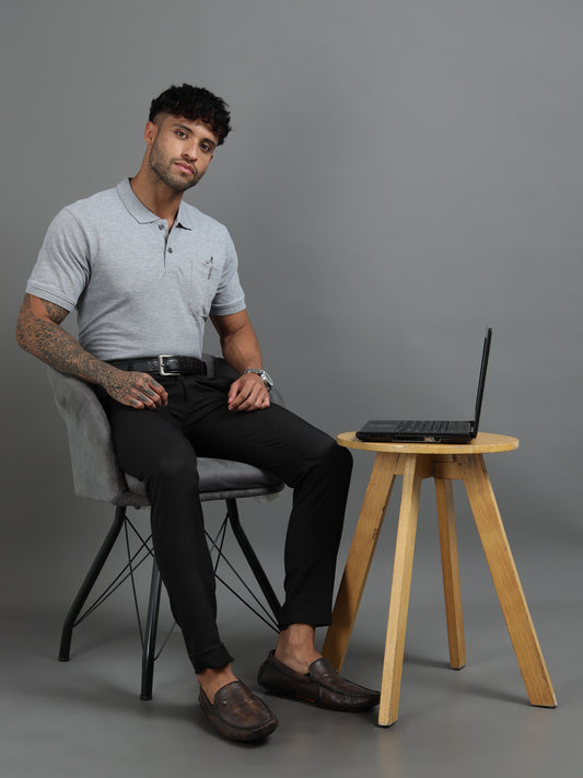 Mens Executive Cotton Polos with Pocket Glacier Grey Marl Polo T-shirt TK707