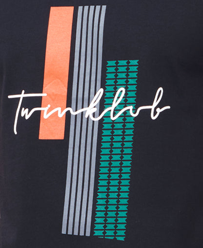 Men's Black Graphic Tees Printed Roundnecks TK722