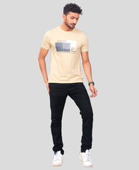 Men's Sand Beige Graphic Tees Printed Roundnecks TK722