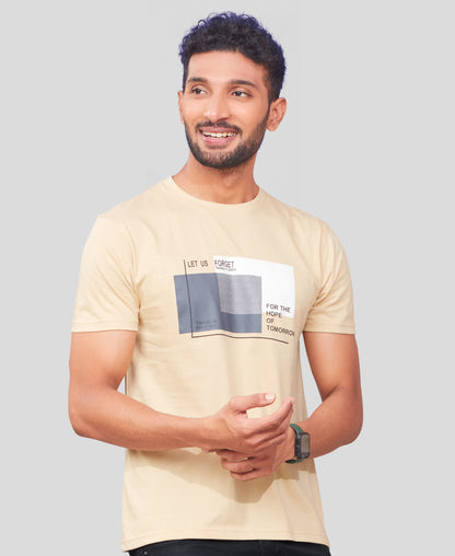 Men's Sand Beige Graphic Tees Printed Roundnecks TK722