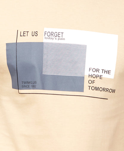 Men's Sand Beige Graphic Tees Printed Roundnecks TK722