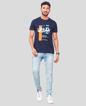 Men's DK Navy Graphic Tees Printed Roundnecks TK722