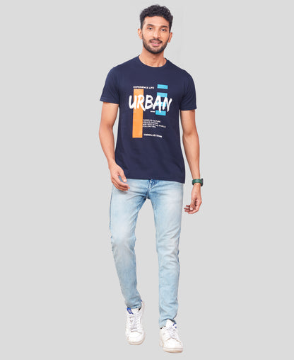 Men's DK Navy Graphic Tees Printed Roundnecks TK722
