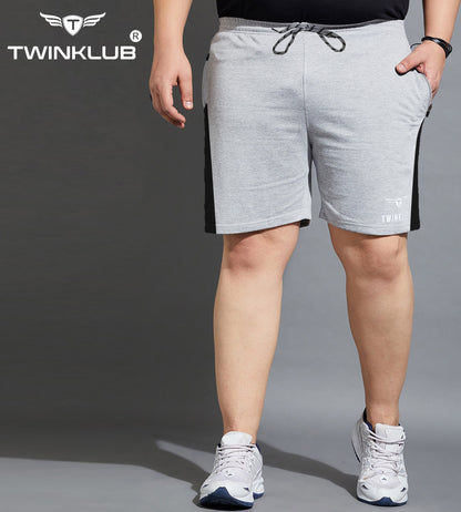 Mens Premium Grey Melange Shorts With Side Cut And Zip Pockets Plus TK711P