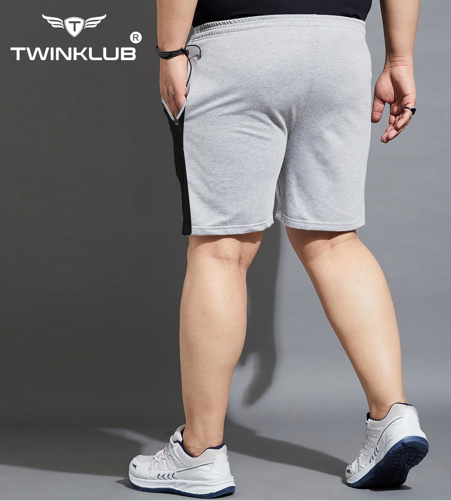 Mens Premium Grey Melange Shorts With Side Cut And Zip Pockets Plus TK711P