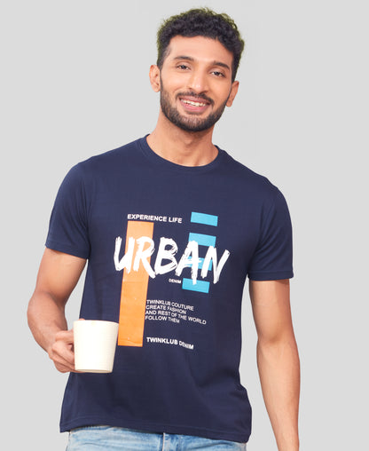 Men's DK Navy Graphic Tees Printed Roundnecks TK722