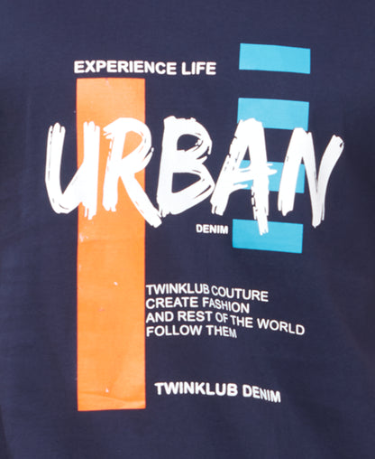 Men's DK Navy Graphic Tees Printed Roundnecks TK722