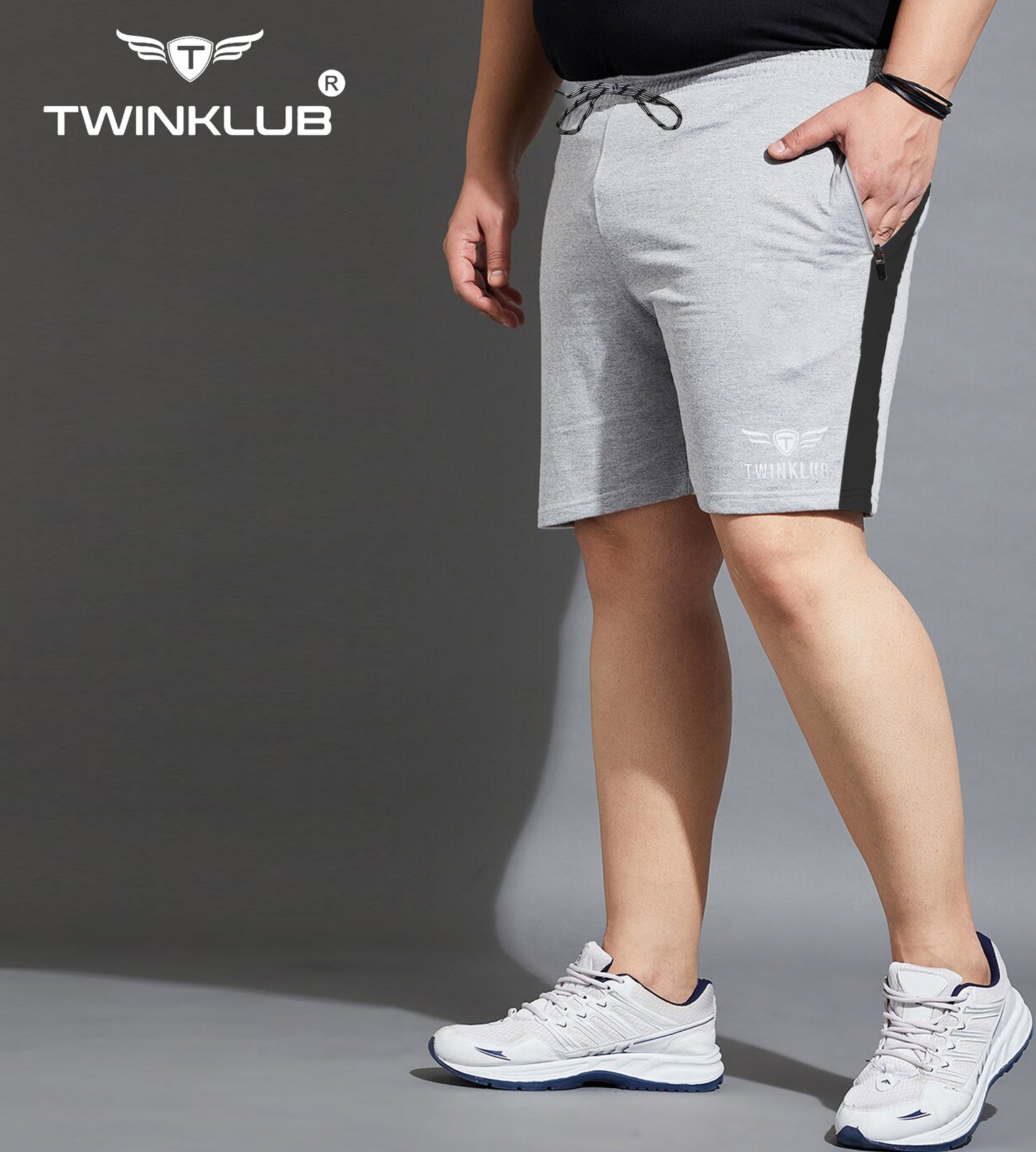 Mens Premium Grey Melange Shorts With Side Cut And Zip Pockets Plus TK711P