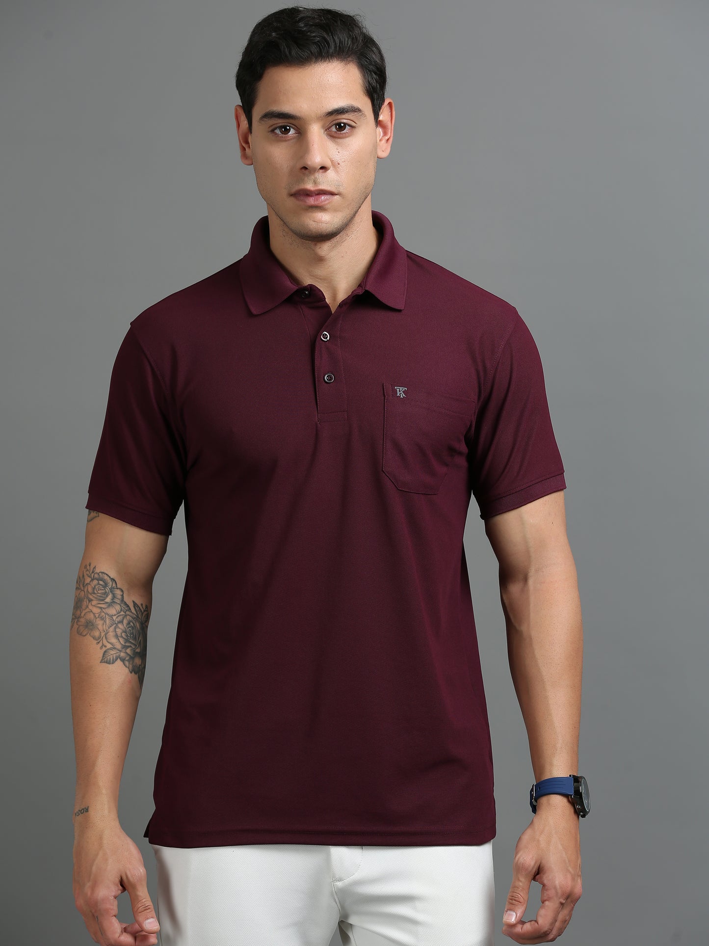 Mens Smart Dry fit Mulberry wine Polo Tees with Pocket TK710