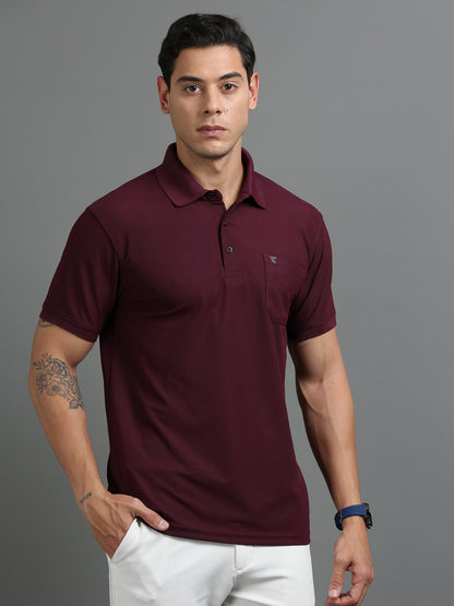 Mens Smart Dry fit Mulberry wine Polo Tees with Pocket TK710