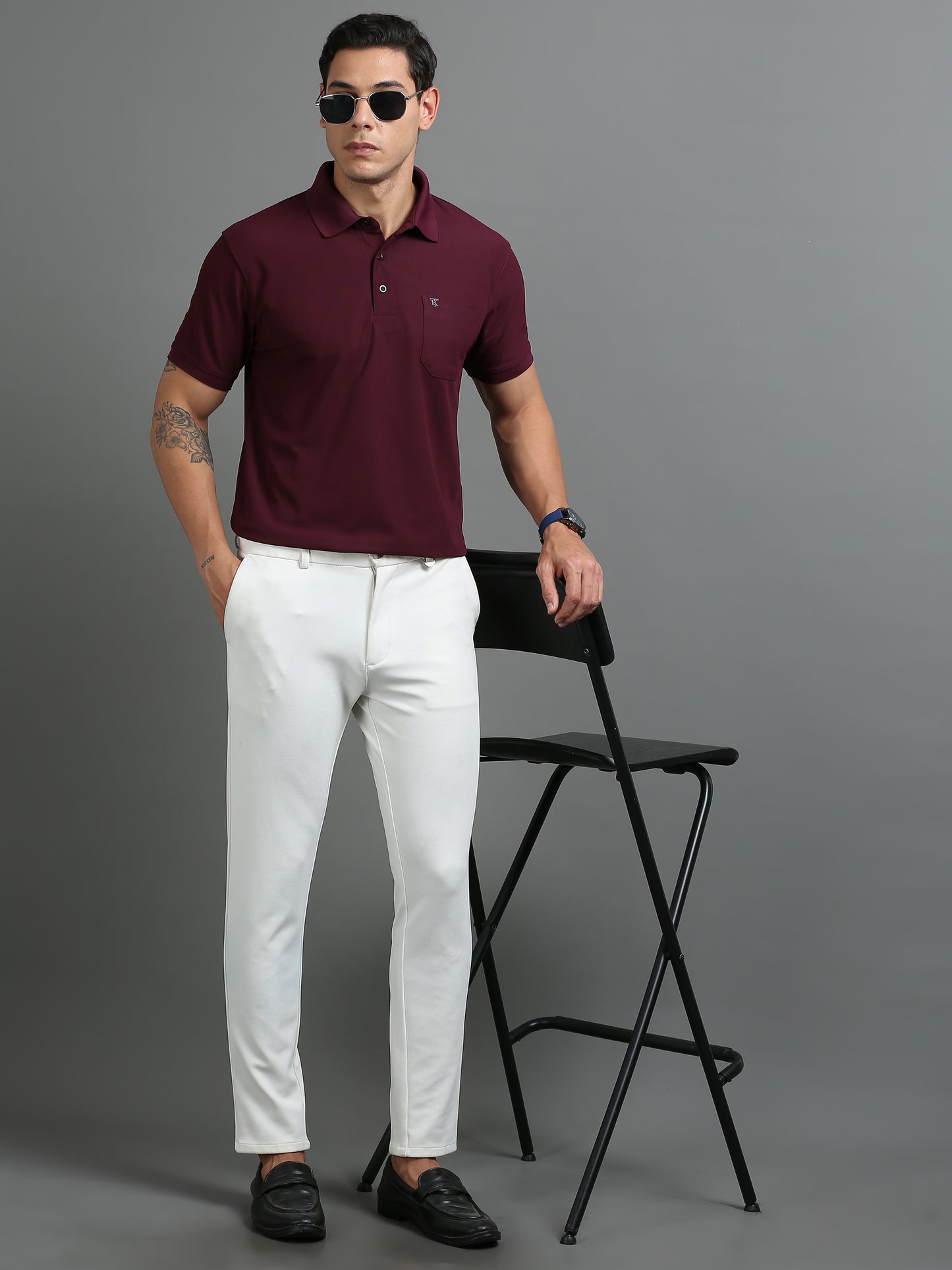 Mens Smart Dry fit Mulberry wine Polo Tees with Pocket TK710