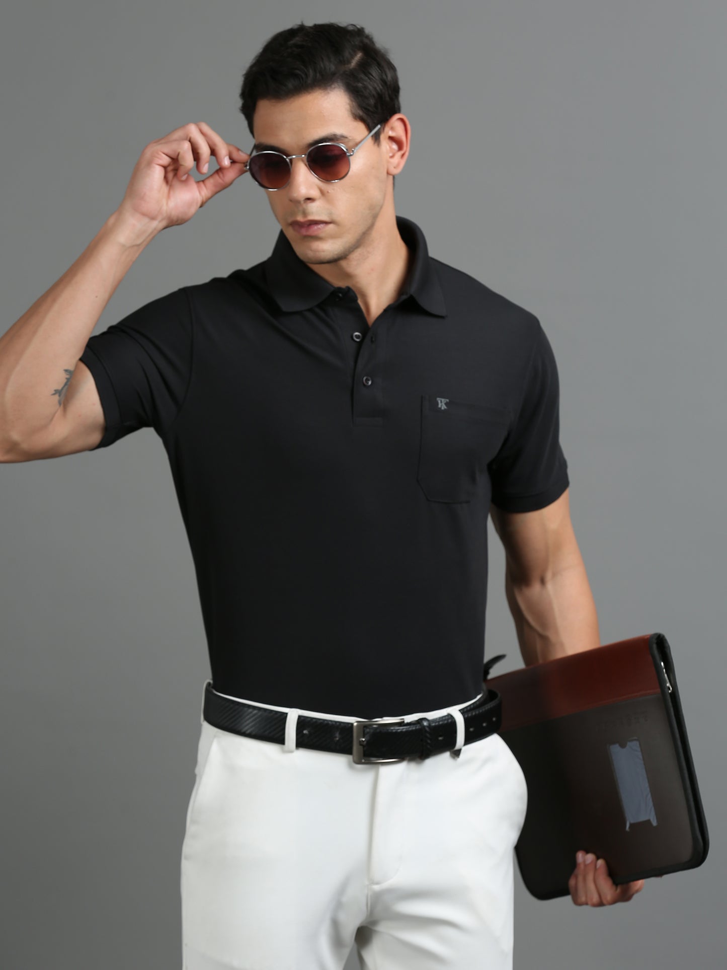 Mens Smart Dry fit Jet Black Polo Tees with Pocket TK710