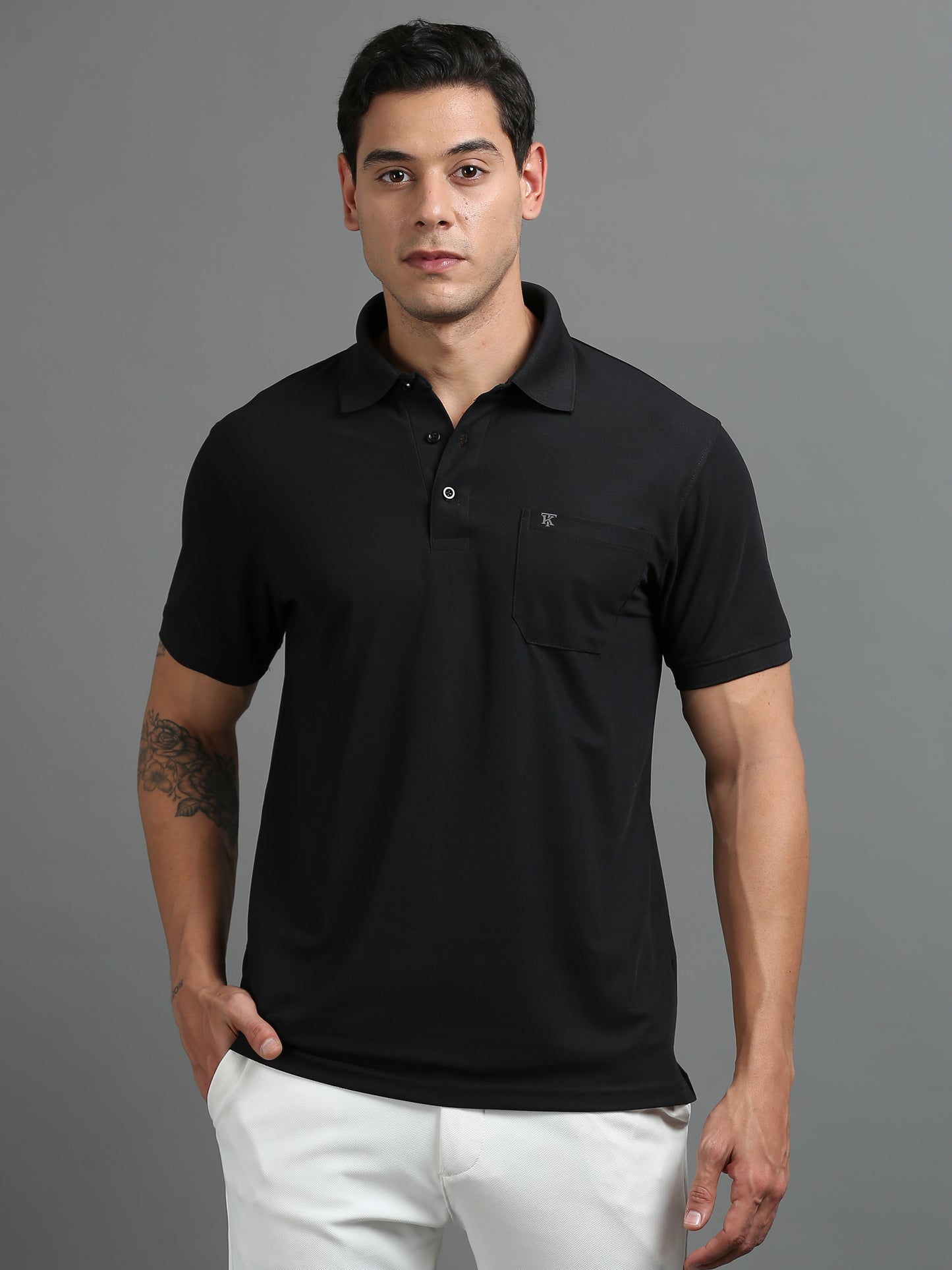 Mens Smart Dry fit Jet Black Polo Tees with Pocket TK710