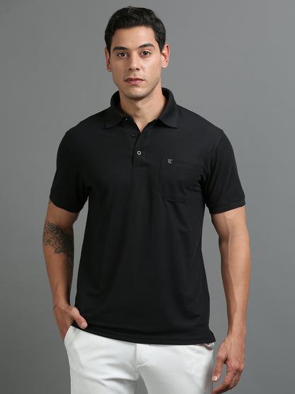 Mens Smart Dry fit Jet Black Polo Tees with Pocket TK710