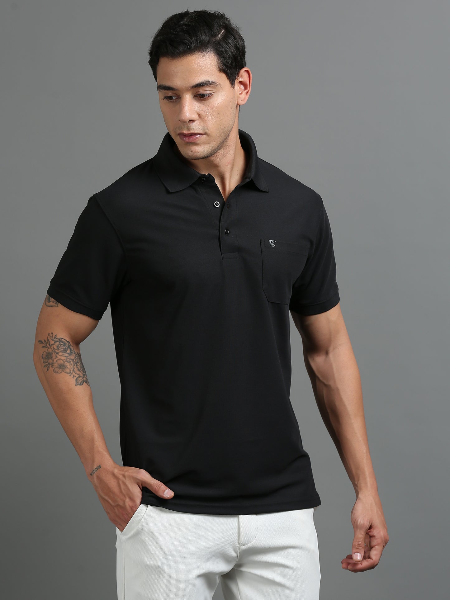 Mens Smart Dry fit Jet Black Polo Tees with Pocket TK710