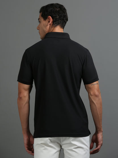 Mens Smart Dry fit Jet Black Polo Tees with Pocket TK710