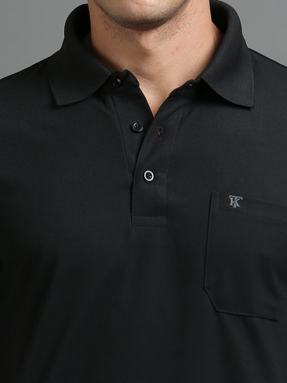 Mens Smart Dry fit Jet Black Polo Tees with Pocket TK710