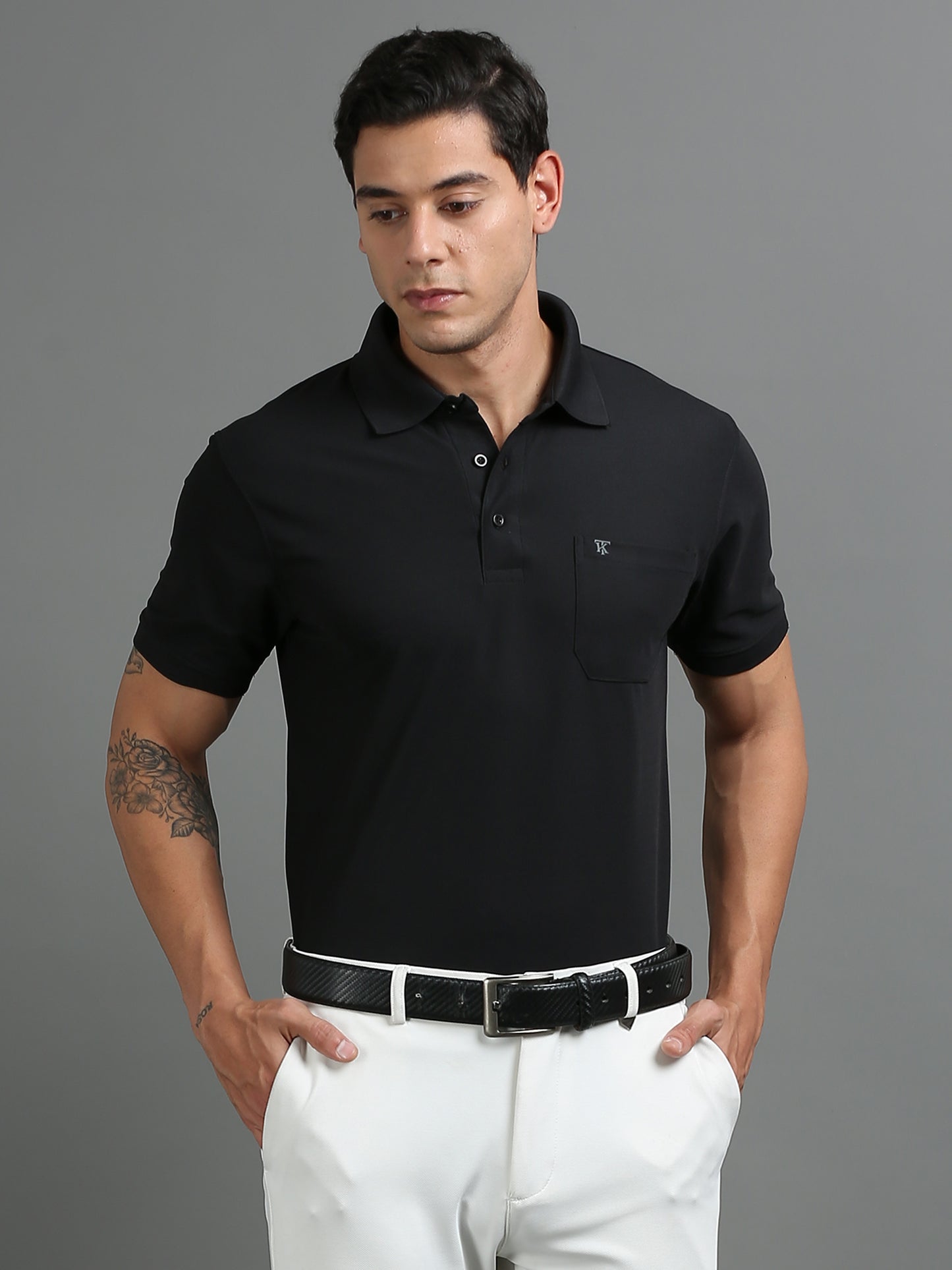 Mens Smart Dry fit Jet Black Polo Tees with Pocket TK710