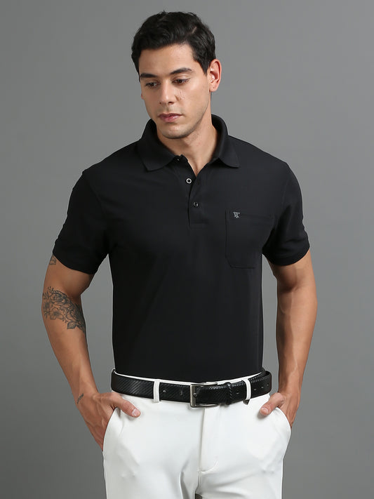 Mens Smart Dry fit Jet Black Polo Tees with Pocket TK710