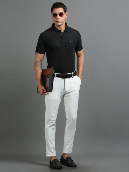 Mens Smart Dry fit Jet Black Polo Tees with Pocket TK710