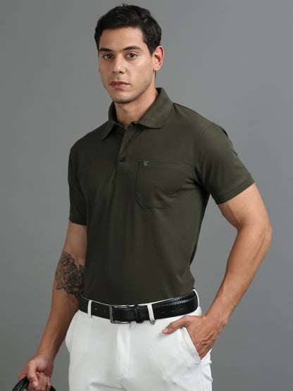 Mens Smart Dry fit Cedar Olive Green Polo Tees with Pocket TK710