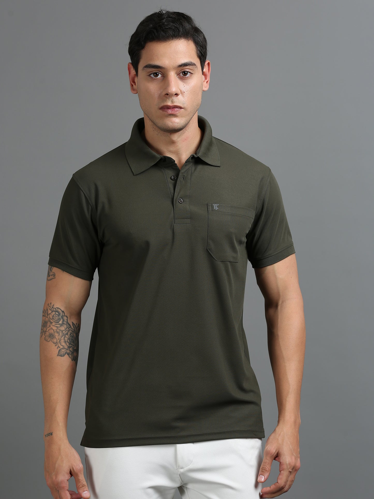 Mens Smart Dry fit Cedar Olive Green Polo Tees with Pocket TK710