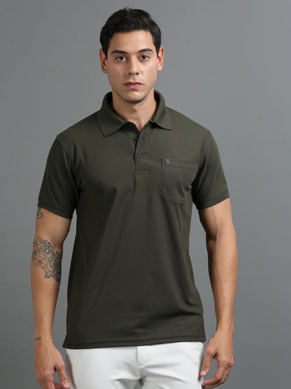 Mens Smart Dry fit Cedar Olive Green Polo Tees with Pocket TK710