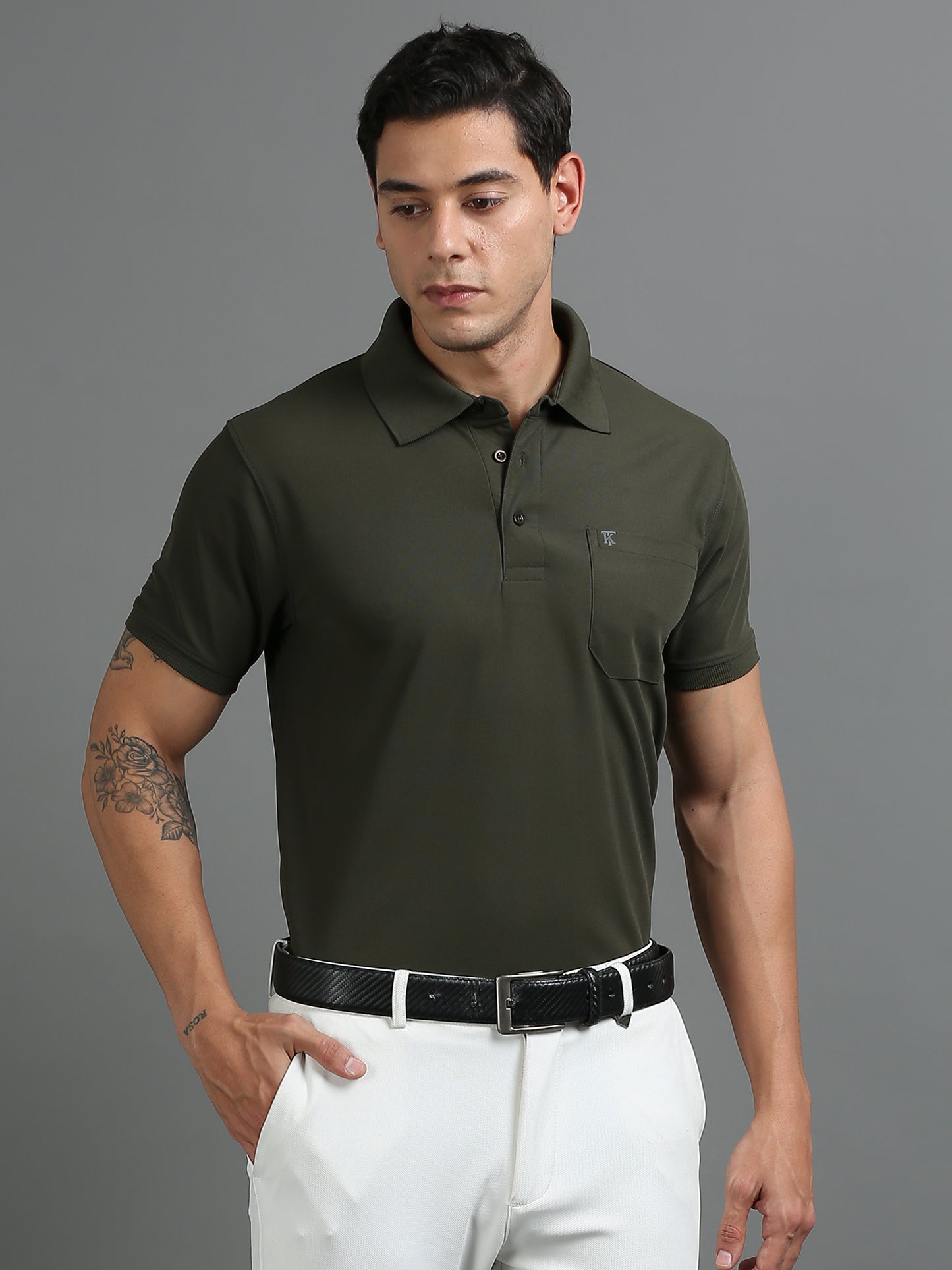 Mens Smart Dry fit Cedar Olive Green Polo Tees with Pocket TK710