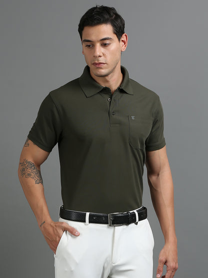 Mens Smart Dry fit Cedar Olive Green Polo Tees with Pocket TK710