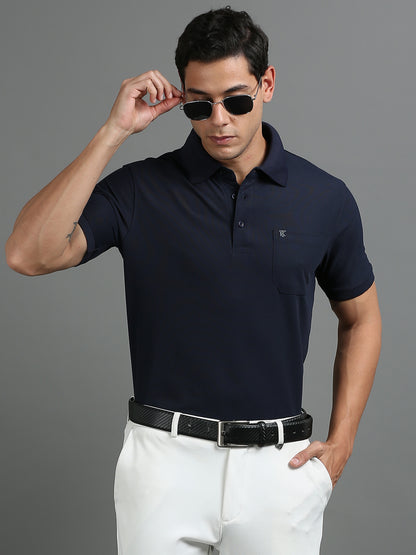 Mens Smart Dry fit Oxford Navy Polo Tees with Pocket TK710