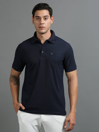 Mens Smart Dry fit Oxford Navy Polo Tees with Pocket TK710