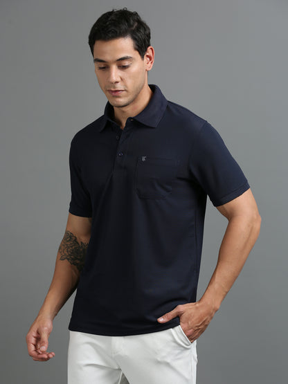 Mens Smart Dry fit Oxford Navy Polo Tees with Pocket TK710
