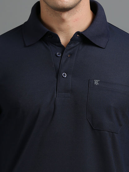 Mens Smart Dry fit Oxford Navy Polo Tees with Pocket TK710