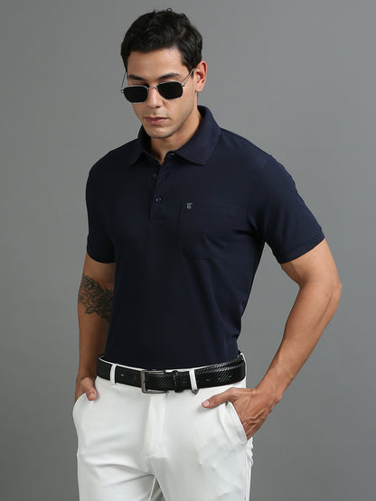 Mens Smart Dry fit Oxford Navy Polo Tees with Pocket TK710