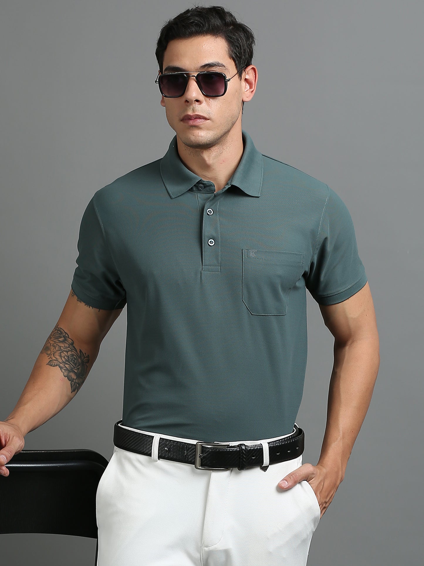 Mens Smart Dry fit Forest Green Polo Tees with Pocket TK710