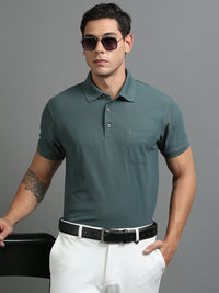 Mens Smart Dry fit Forest Green Polo Tees with Pocket TK710