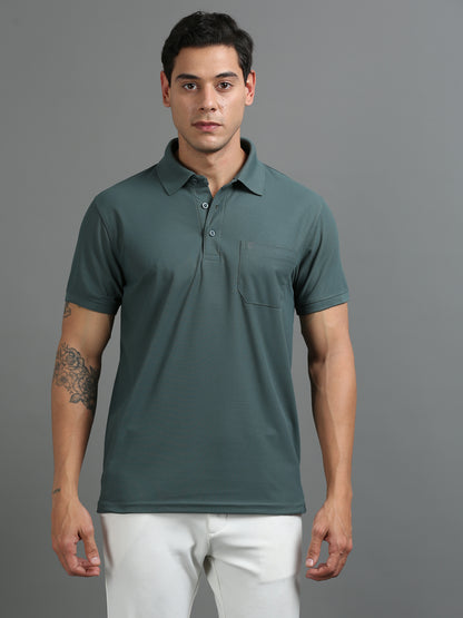 Mens Smart Dry fit Forest Green Polo Tees with Pocket TK710