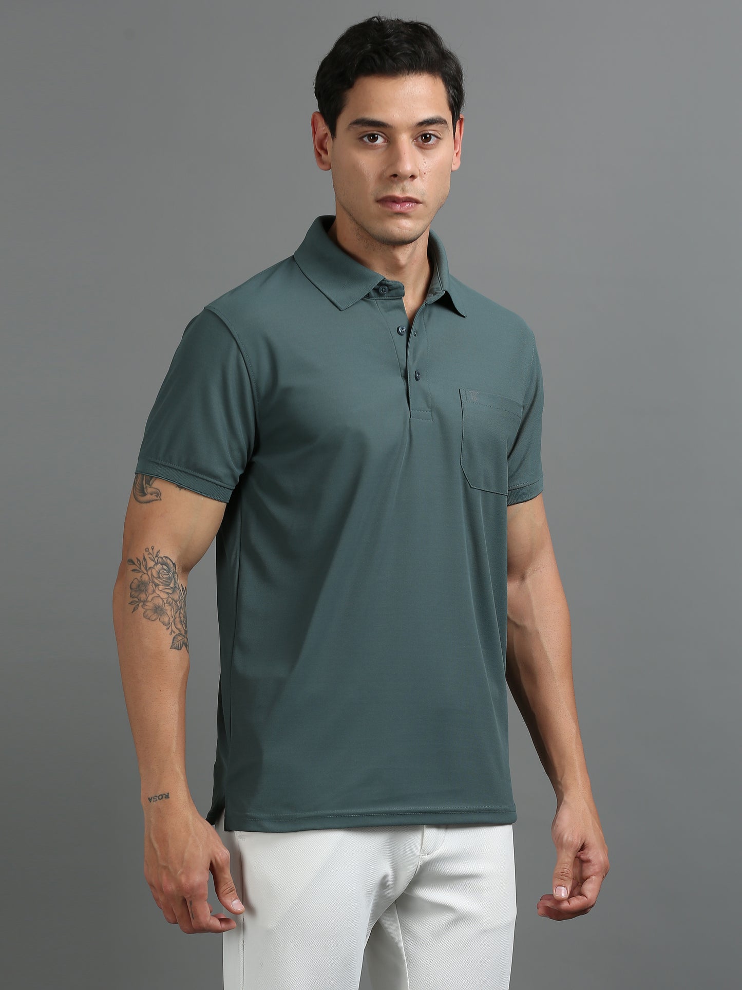 Mens Smart Dry fit Forest Green Polo Tees with Pocket TK710