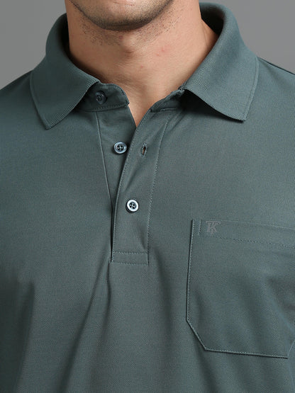 Mens Smart Dry fit Forest Green Polo Tees with Pocket TK710