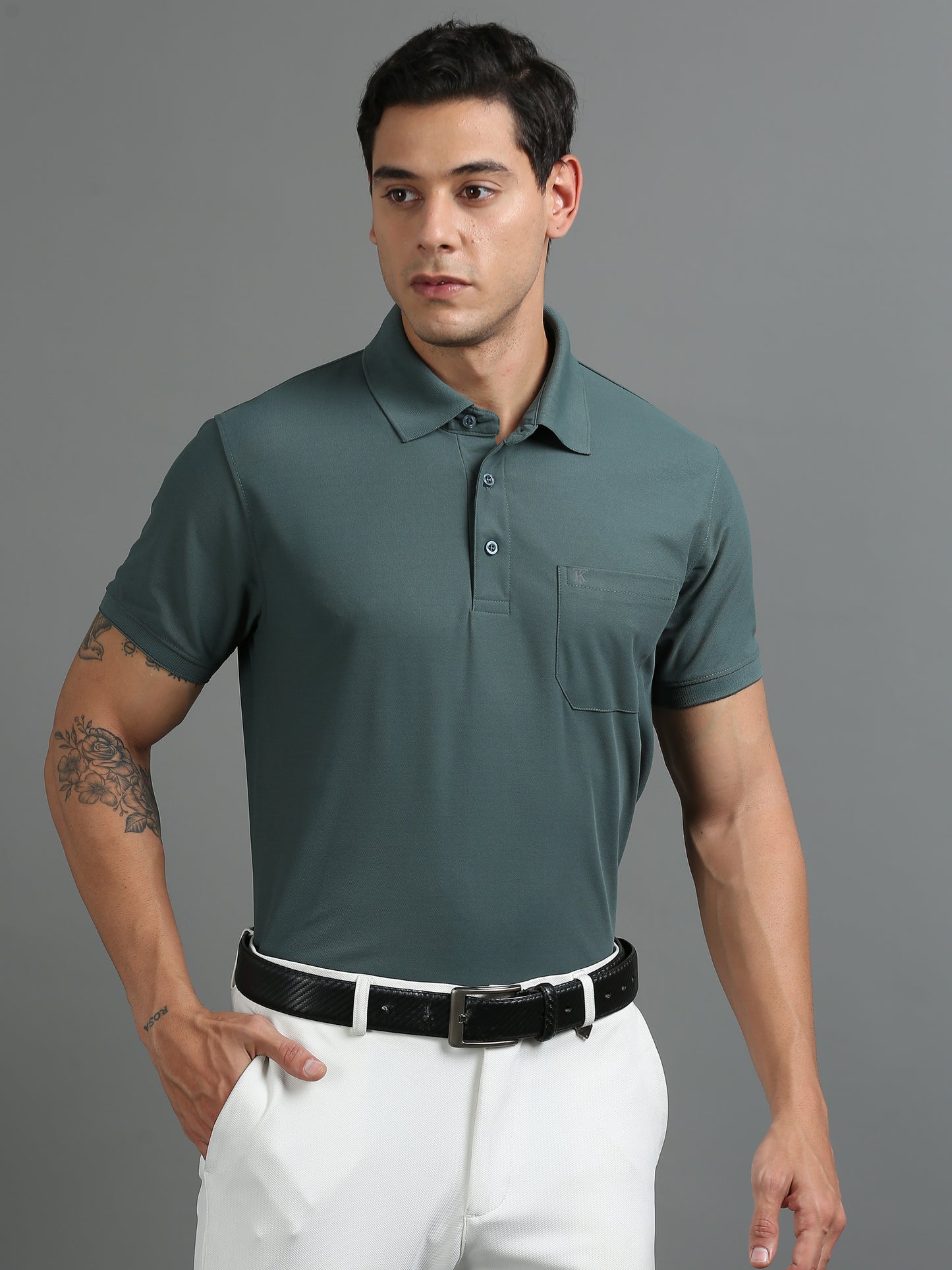 Mens Smart Dry fit Forest Green Polo Tees with Pocket TK710