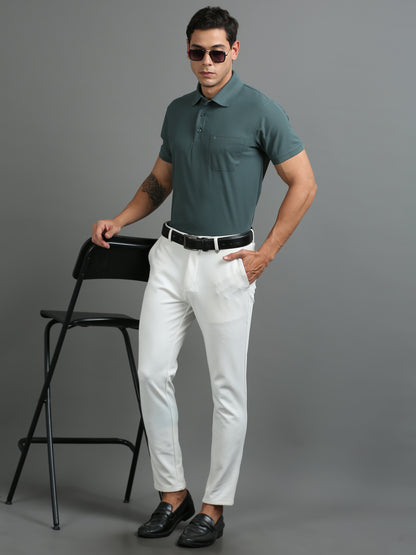 Mens Smart Dry fit Forest Green Polo Tees with Pocket TK710