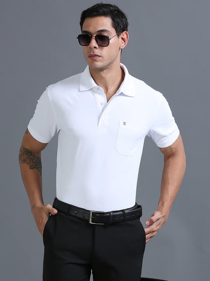 Mens Smart Dry fit White Polo Tees with Pocket TK710