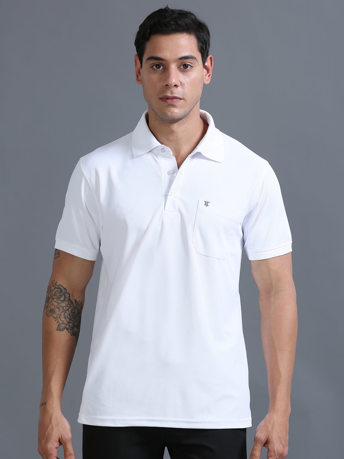 Mens Smart Dry fit White Polo Tees with Pocket TK710