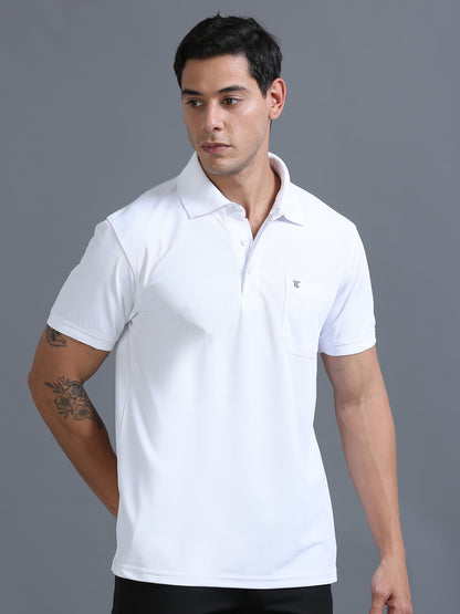 Mens Smart Dry fit White Polo Tees with Pocket TK710