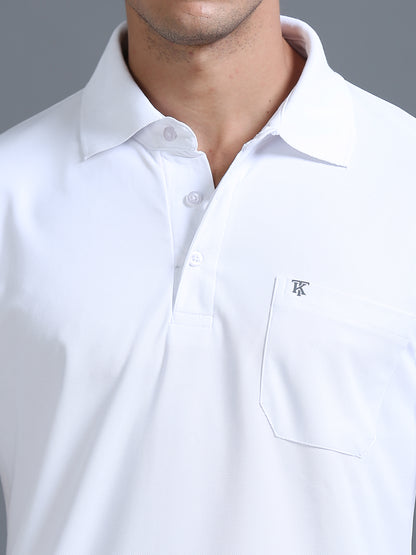 Mens Smart Dry fit White Polo Tees with Pocket TK710
