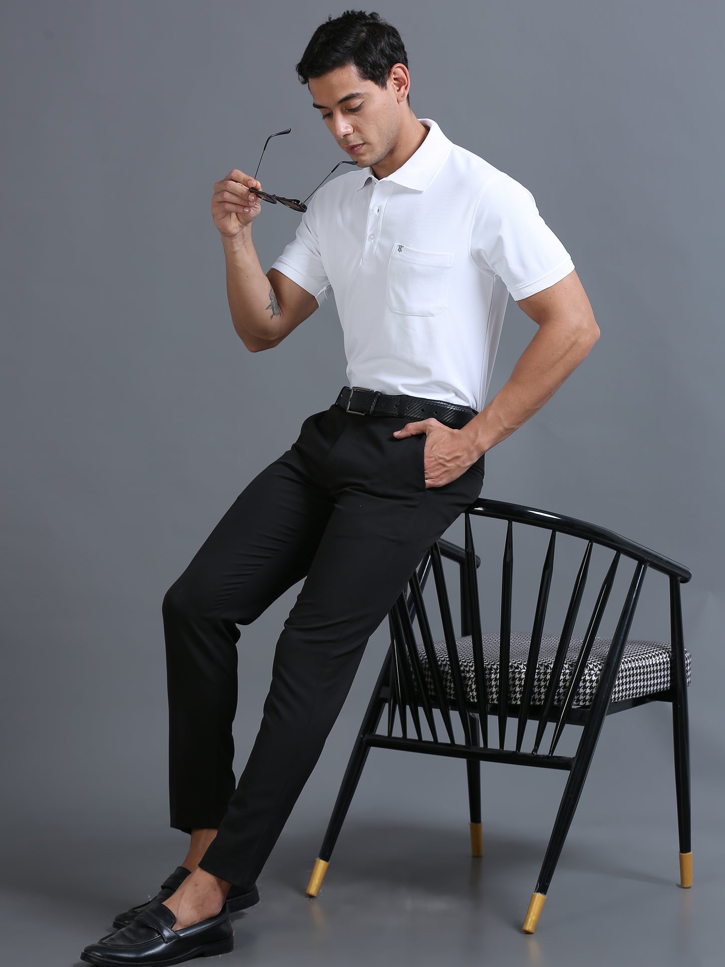 Mens Smart Dry fit White Polo Tees with Pocket TK710