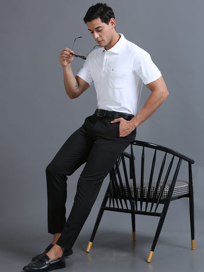 Mens Smart Dry fit White Polo Tees with Pocket TK710