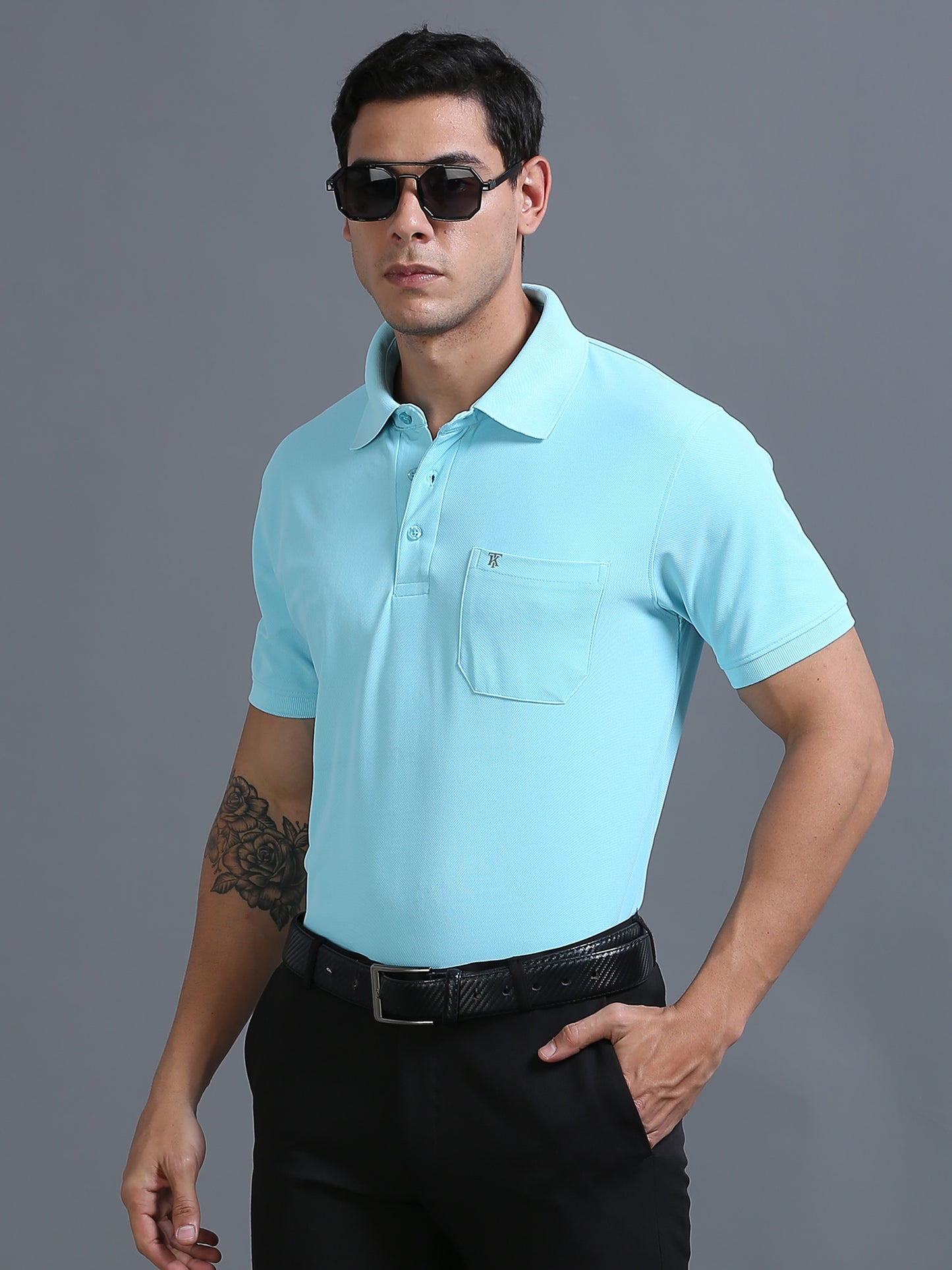 Mens Smart Dry fit Arctic Blue Polo Tees with Pocket TK710