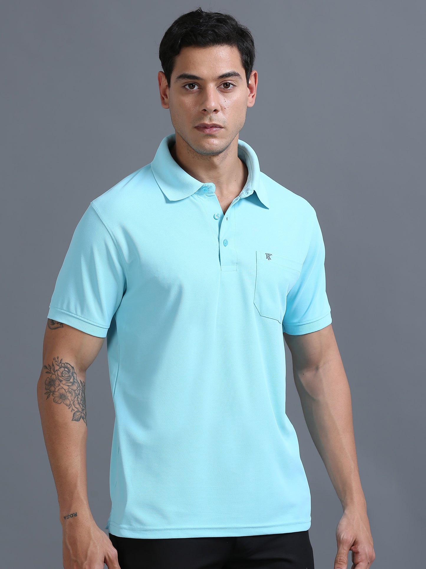 Mens Smart Dry fit Arctic Blue Polo Tees with Pocket TK710