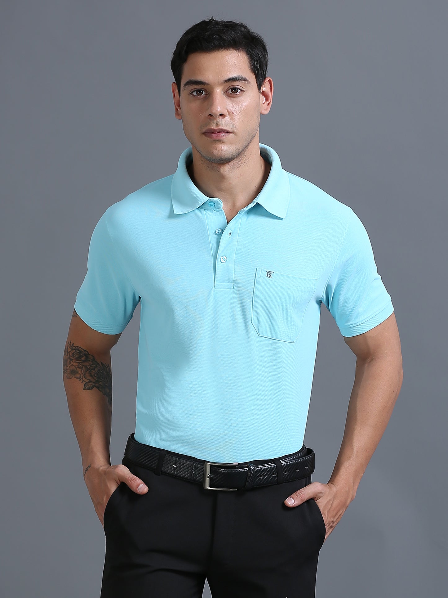 Mens Smart Dry fit Arctic Blue Polo Tees with Pocket TK710